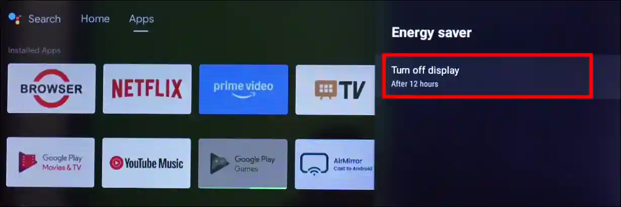turn off screen timeout on google tv