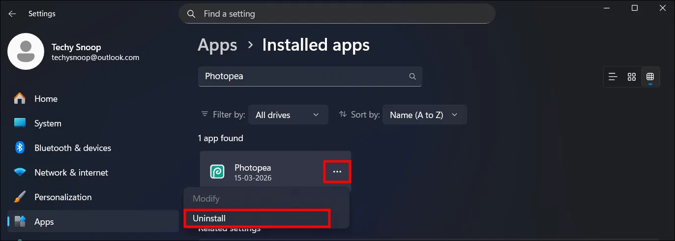 uninstall photopea windows