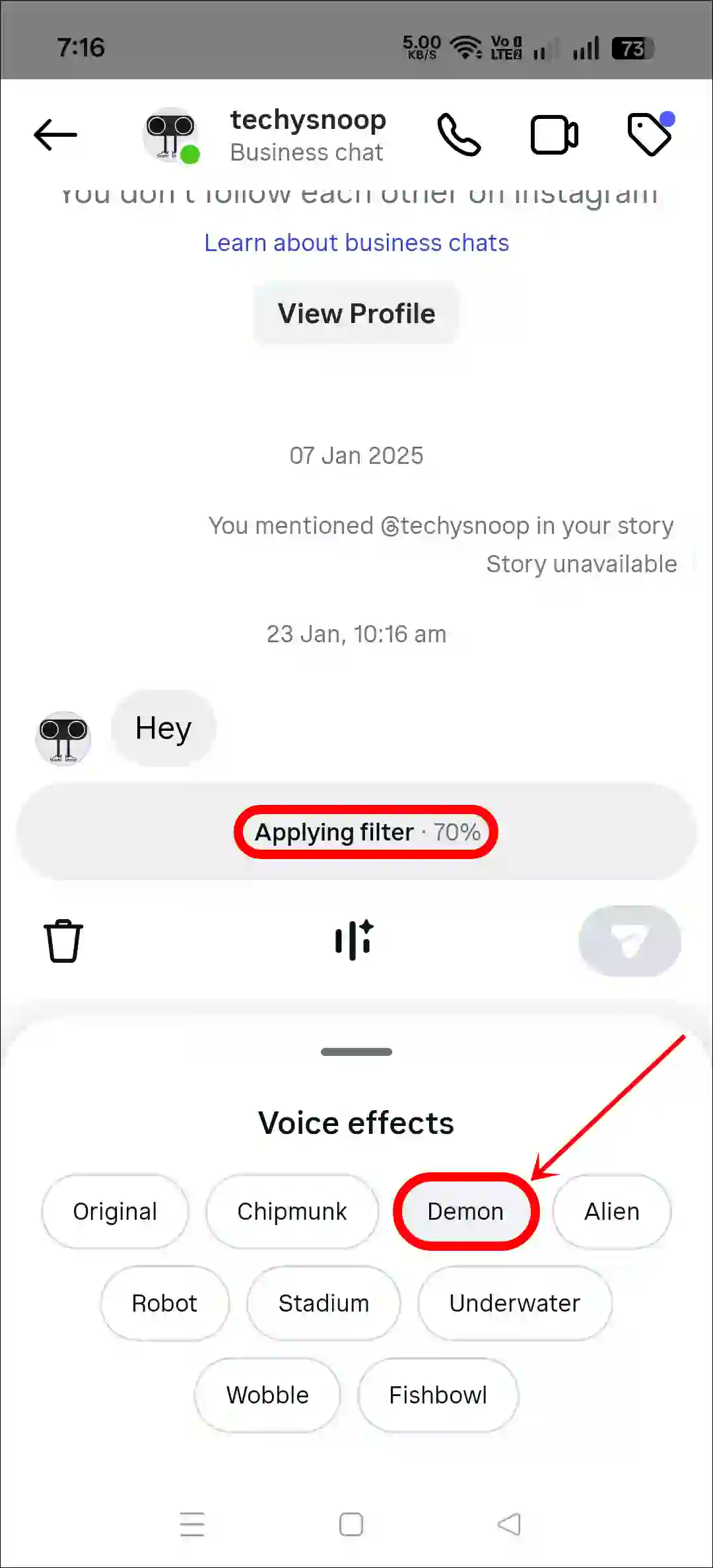 Use voice effects in Instagram DMs