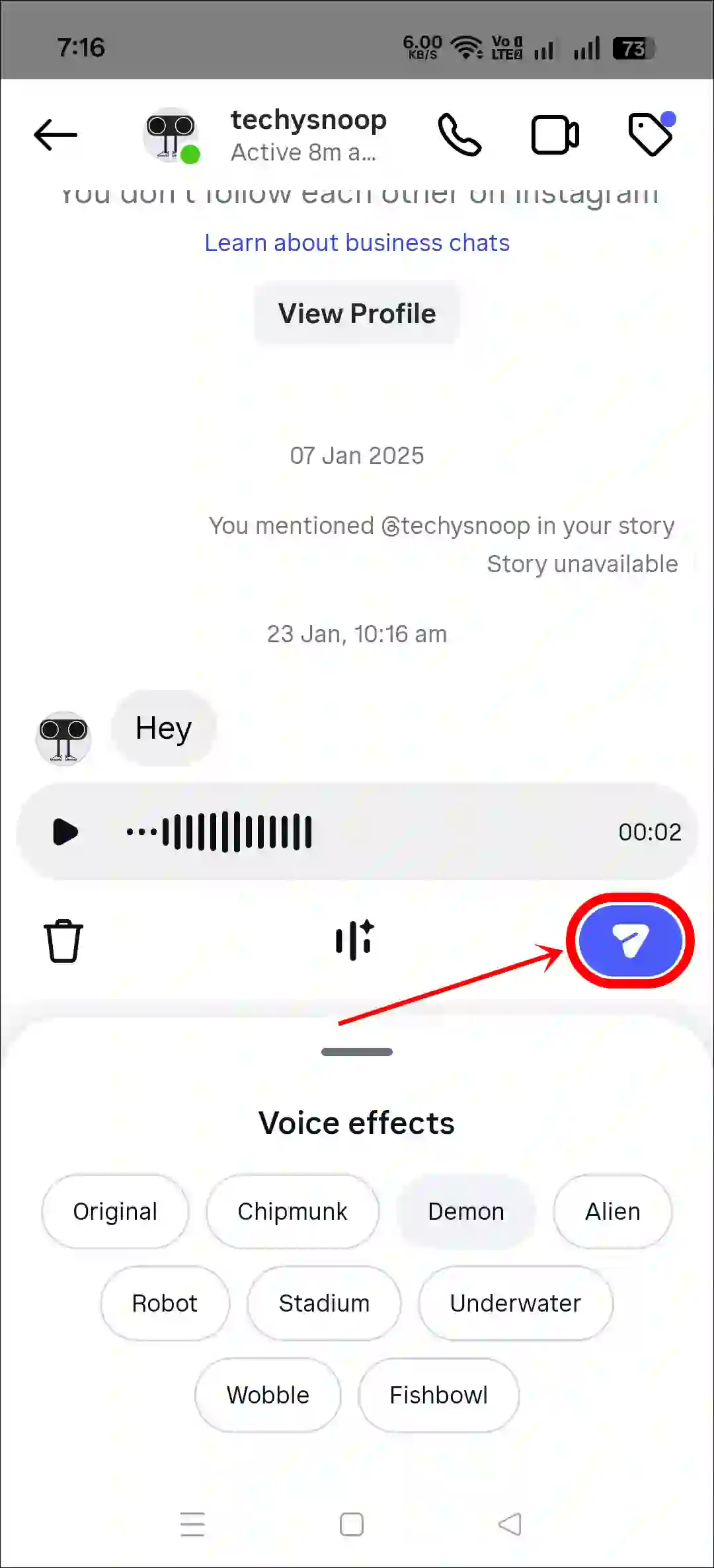 Use voice effects in Instagram DMs
