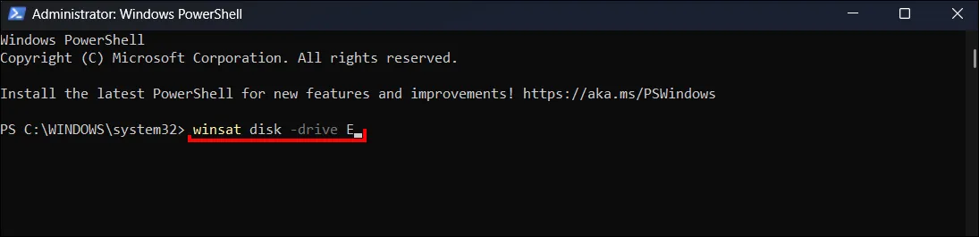 winsat disk drive e powershell