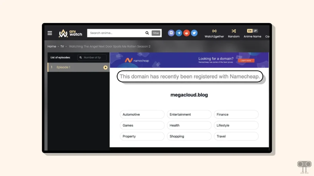 Aniwatch Says "This domain has recently been registered with Namecheap."