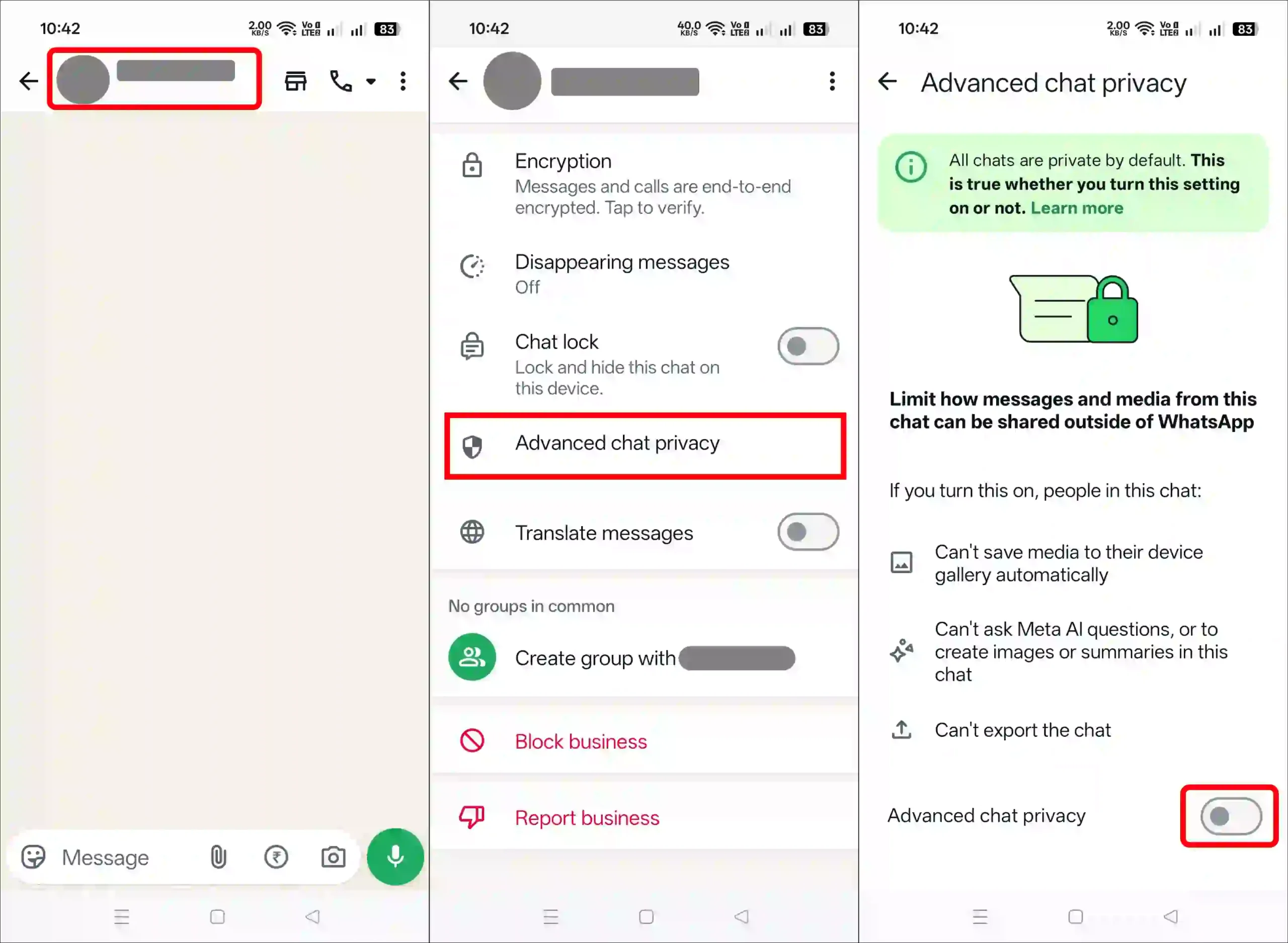 Disable advanced chat privacy in WhatsApp