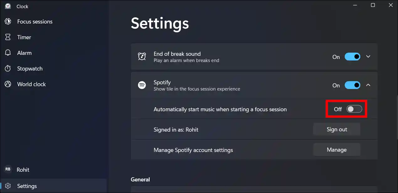 disable spotify clock app