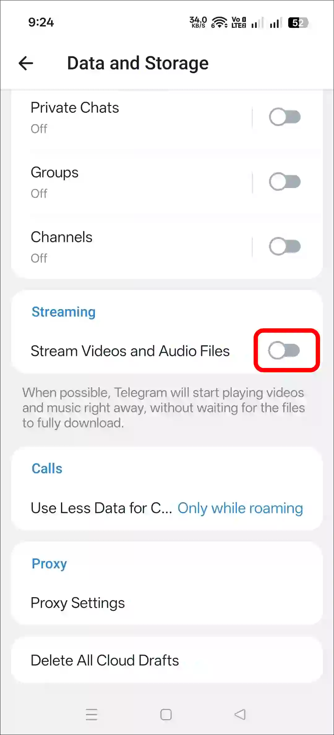 disable telegram streaming feature