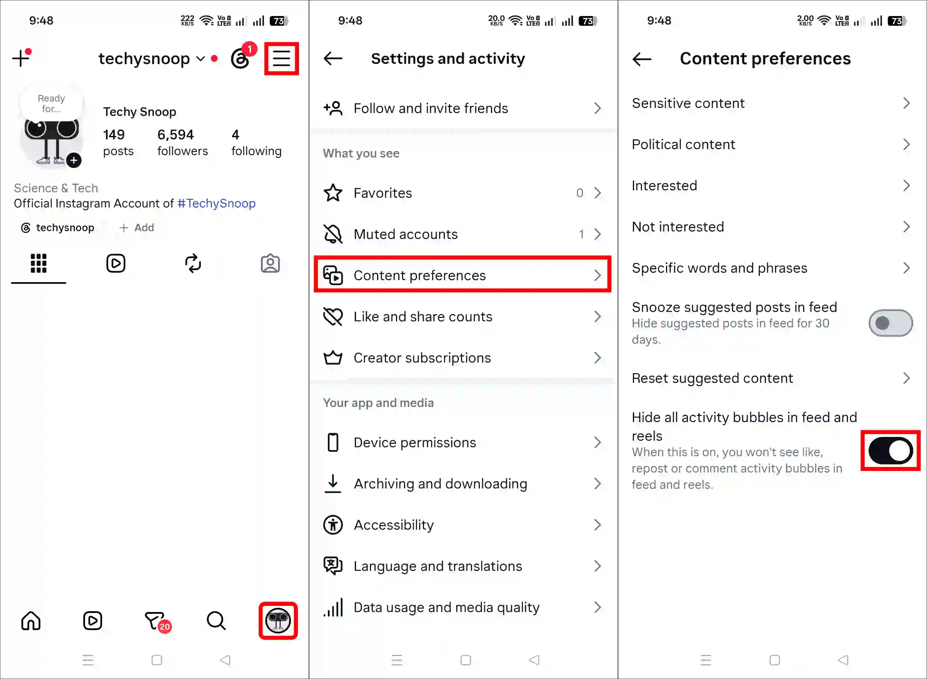 instagram activity bubbles turn off