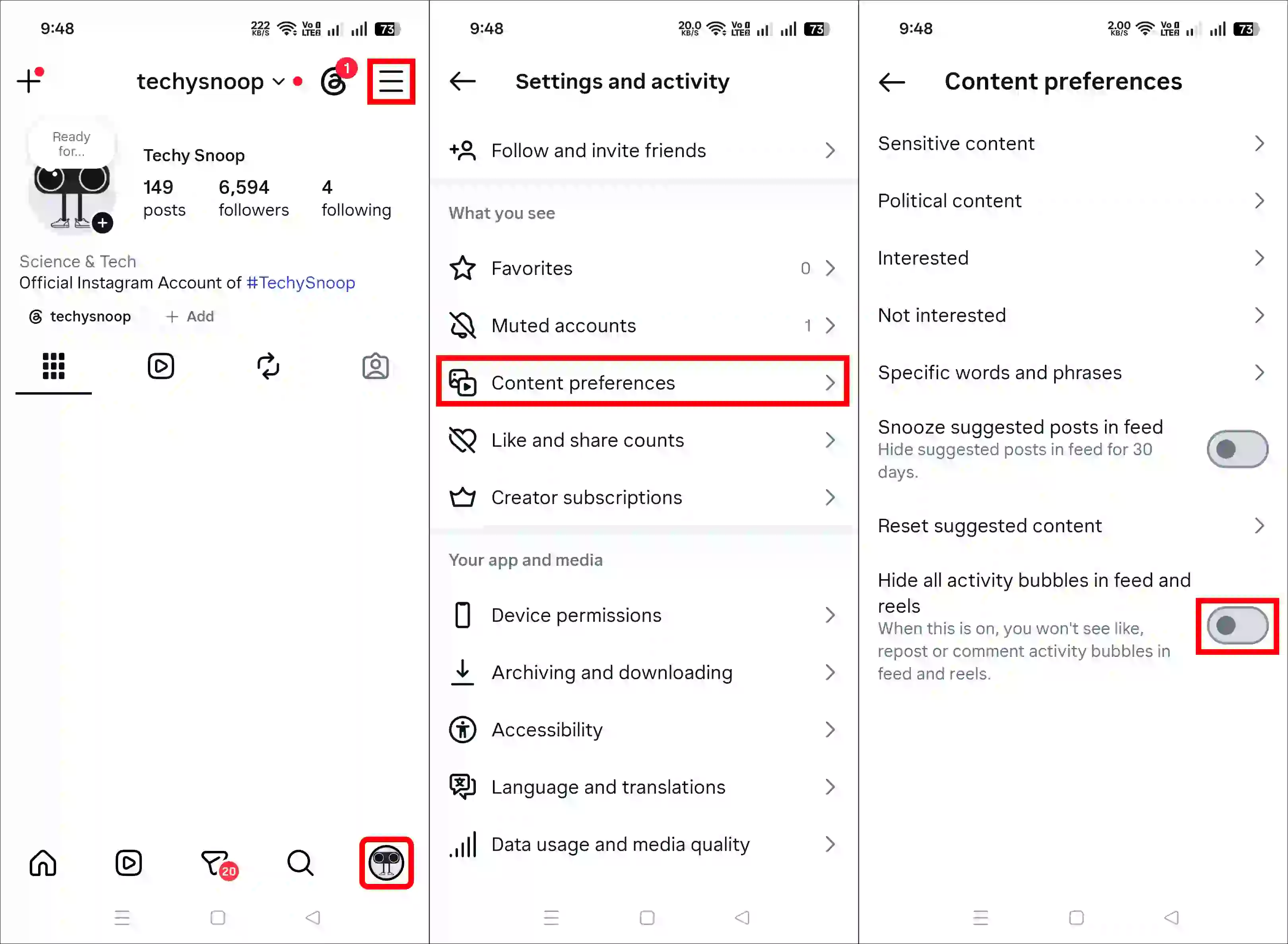 instagram activity bubbles turn on