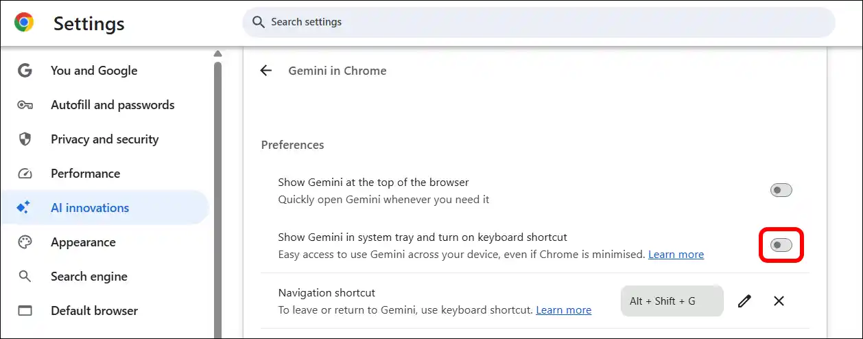 show gemini in system tray and turn on keyboard shortcut