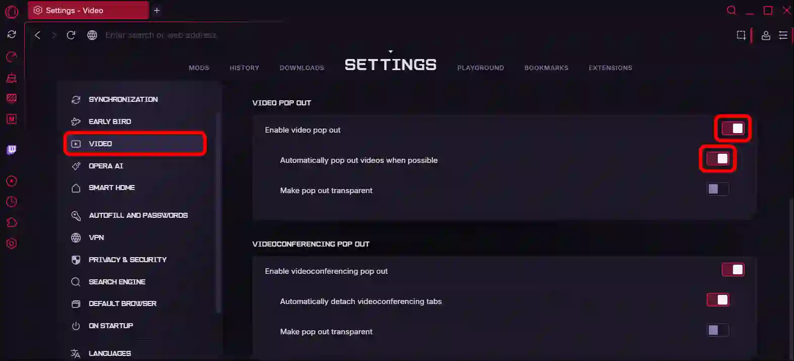 Turn On Video Pop Out in Opera GX, Enable picture-in-picture on Opera GX