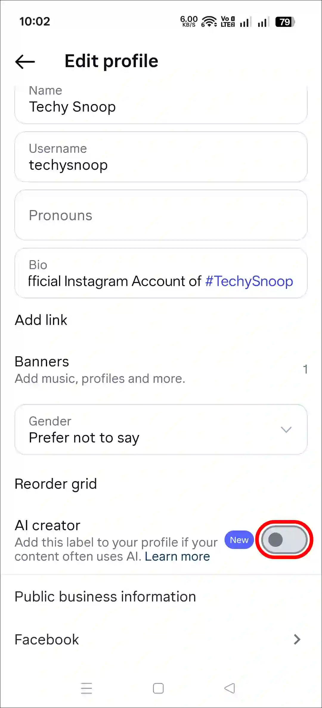 ai creator label ig profile