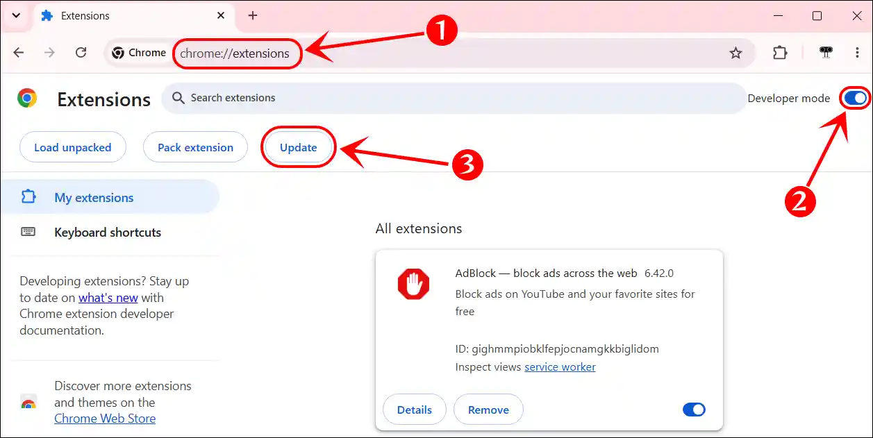 update chrome extensions manually