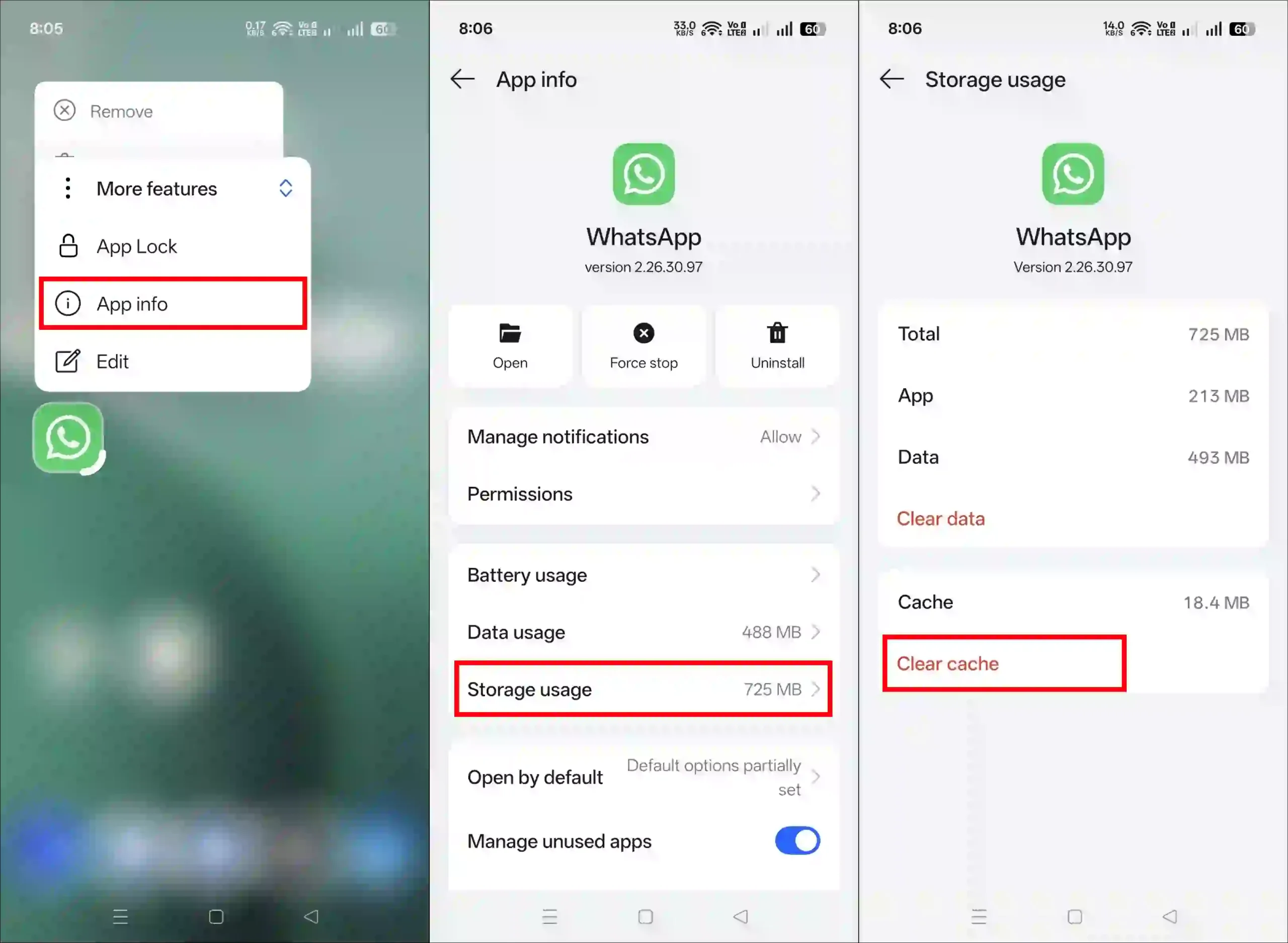 Clear whatsapp cache on android